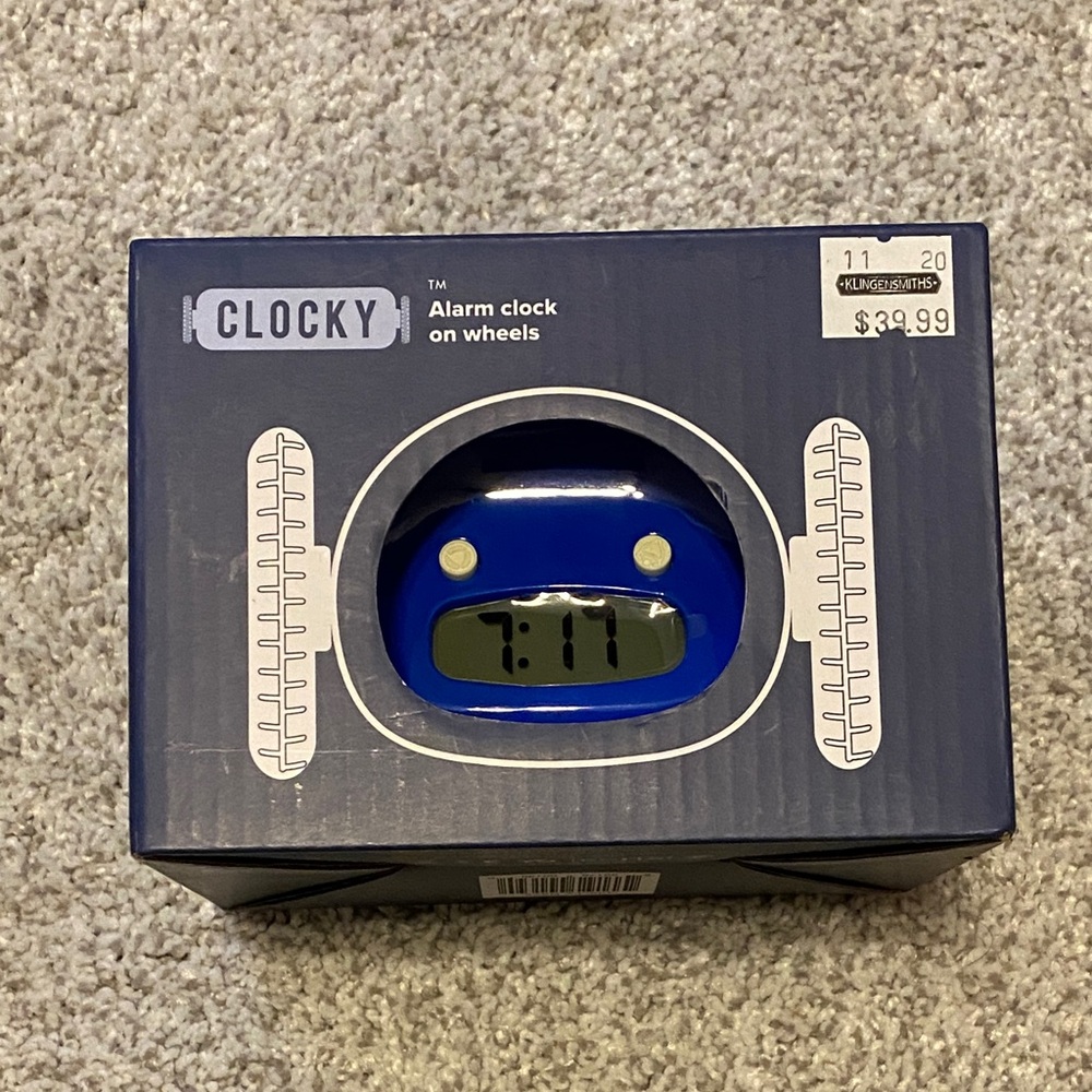 Clocky Blue Alarm Clock on Wheels New